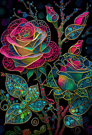 Stained Glass Rose Illustrationの写真素材