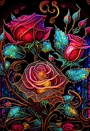 Stained Glass Rose Illustrationの写真素材