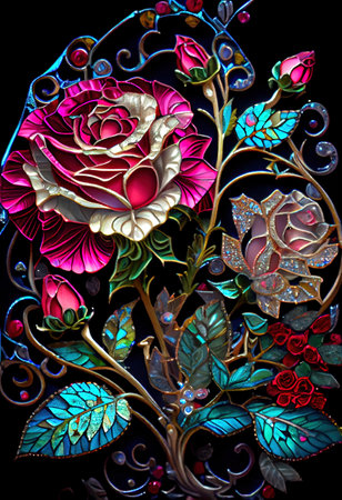 Stained Glass Rose Illustrationの写真素材