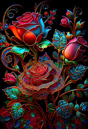 Stained Glass Rose Illustrationの写真素材