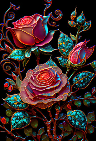 Stained Glass Rose Illustrationの写真素材