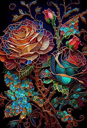 Stained Glass Rose Illustrationの写真素材