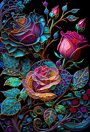 Stained Glass Rose Illustrationの写真素材