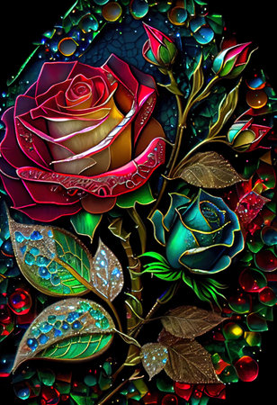 Stained Glass Rose Illustrationの写真素材