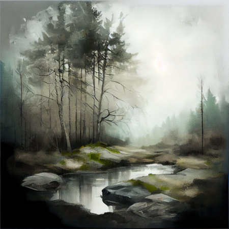 Watercolor Spring Forest Illustrationの写真素材
