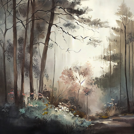 Watercolor Spring Forest Illustrationの写真素材