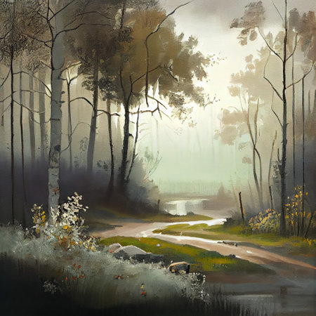 Watercolor Spring Forest Illustrationの写真素材