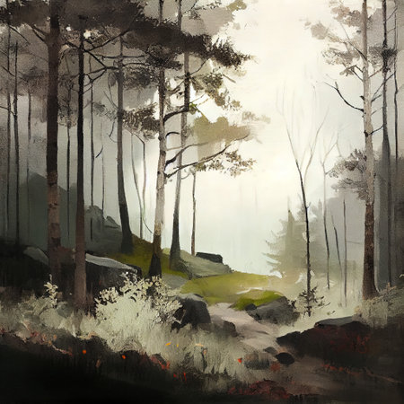 Watercolor Spring Forest Illustrationの写真素材