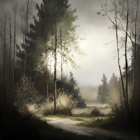 Watercolor Spring Forest Illustrationの写真素材