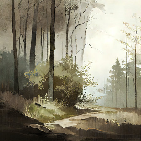 Watercolor Spring Forest Illustrationの写真素材