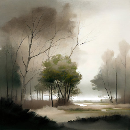 Watercolor Spring Forest Illustrationの写真素材