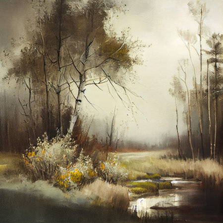Watercolor Spring Forest Illustrationの写真素材