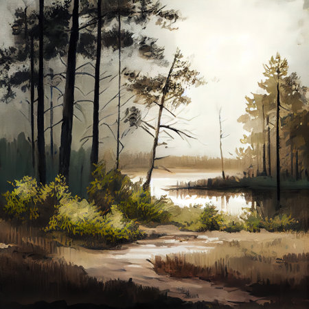 Watercolor Spring Forest Illustrationの写真素材