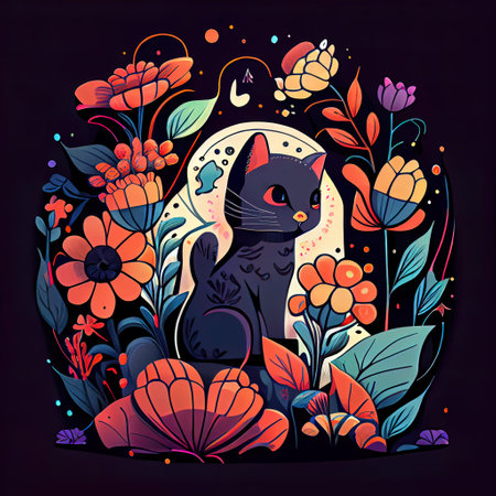 Flower Cartoon Catの写真素材