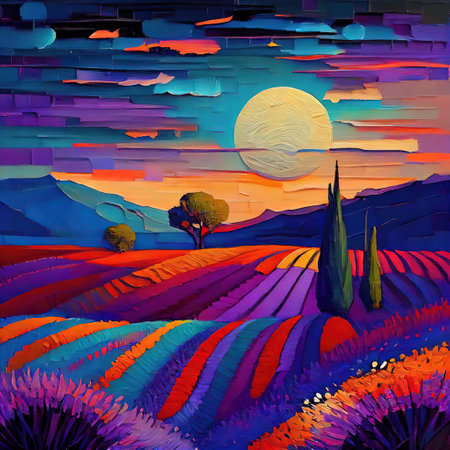 Beautiful Landscape With Laver Fields Oil Painting