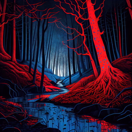 Mystical Red Blue Forestの写真素材