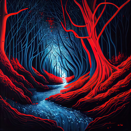 Mystical Red Blue Forestの写真素材