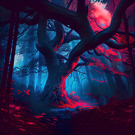 Mystical Red Blue Forestの写真素材