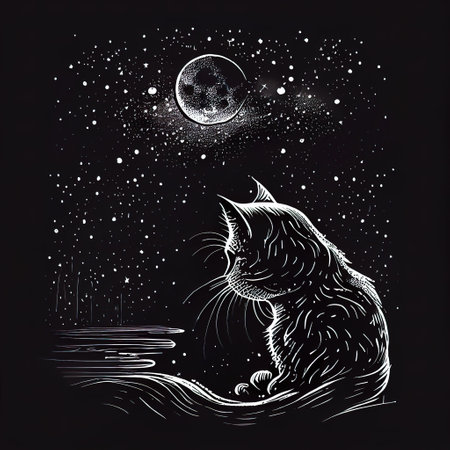 Cute Dream Cat Ink Illustrationの素材