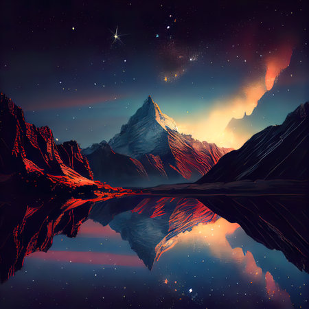 Starry Sky Mountain Illustrationの素材