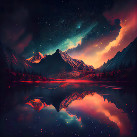 Starry Sky Mountain Illustrationの素材