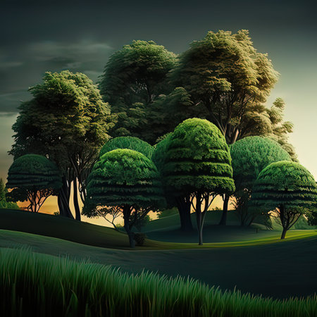 Beautiful Green Forest Scenery illustration for your project needs.の素材