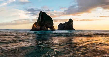 sunset at the beach of the rock formation in the indian oceanの写真素材