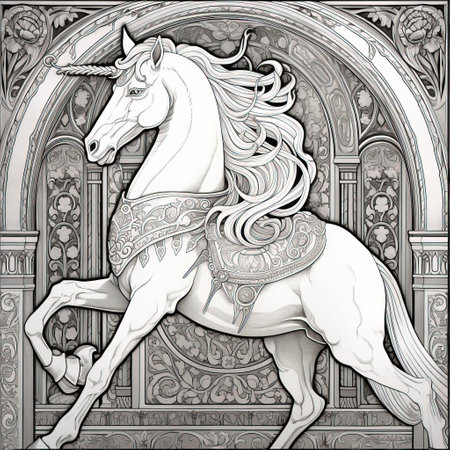 Art Nouveau Unicorn Coloring Pagesの素材