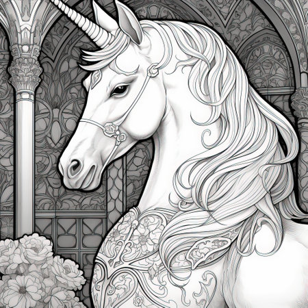 Art Nouveau Unicorn Coloring Pagesの素材