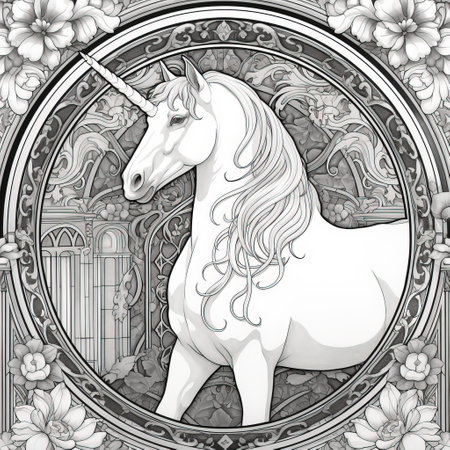 Art Nouveau Unicorn Coloring Pagesの素材
