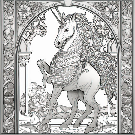 Art Nouveau Unicorn Coloring Pagesの素材