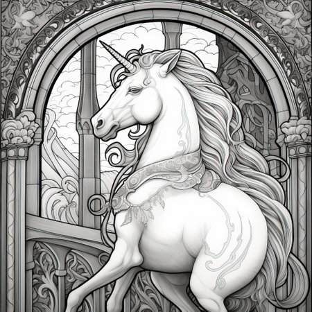 Art Nouveau Unicorn Coloring Pagesの素材