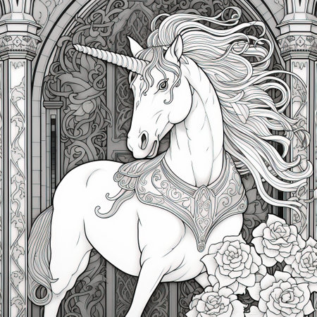 Art Nouveau Unicorn Coloring Pagesの素材