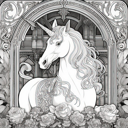 Art Nouveau Unicorn Coloring Pagesの素材
