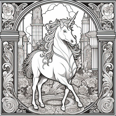 Art Nouveau Unicorn Coloring Pagesの素材