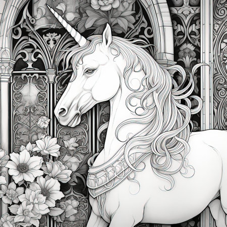 Art Nouveau Unicorn Coloring Pagesの素材