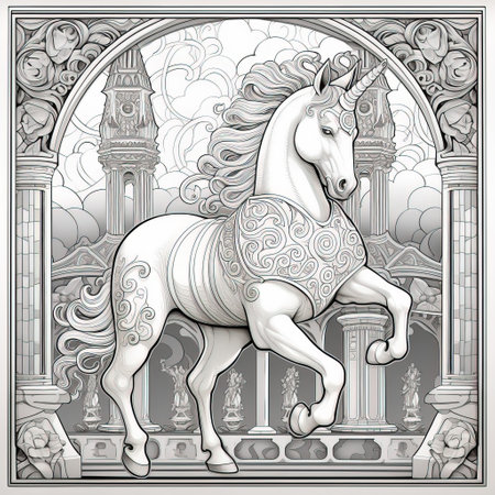 Art Nouveau Unicorn Coloring Pagesの素材
