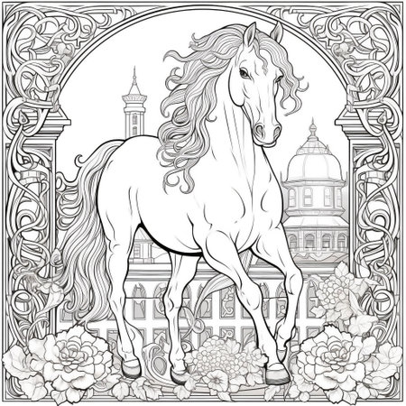 Art Nouveau Horse Coloring Pageの素材