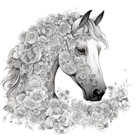 Floral Horse Coloring Pagesの素材