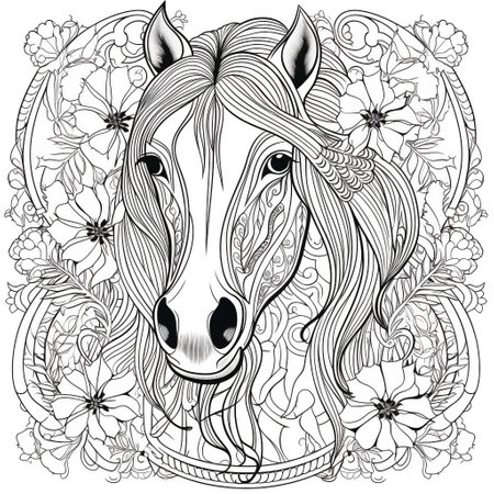 Floral Horse Coloring Pagesの素材