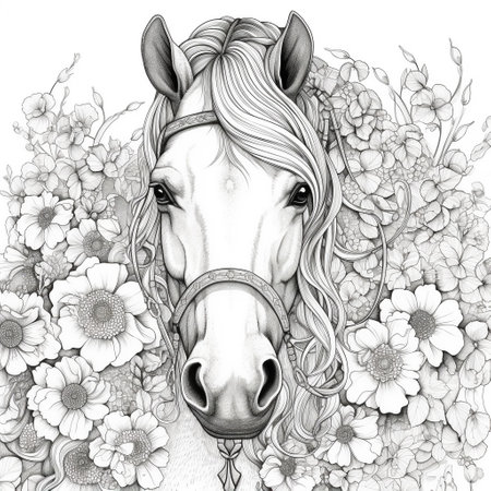 Floral Horse Coloring Pagesの素材