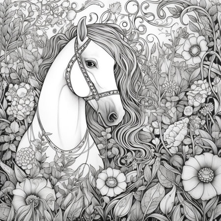 Floral Horse Coloring Pagesの素材