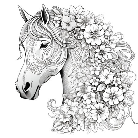Floral Horse Coloring Pagesの素材