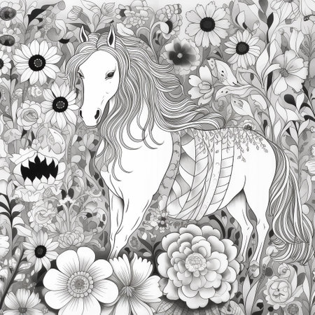 Floral Horse Coloring Pagesの素材