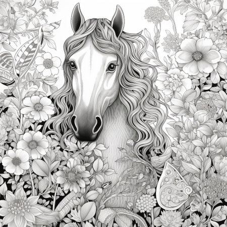 Floral Horse Coloring Pagesの素材