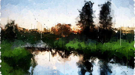 Abstract Impressionism Nature Landscape Digital Paintingの写真素材