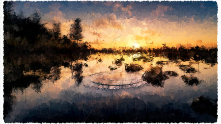 Abstract Impressionism Nature Landscape Digital Paintingの写真素材