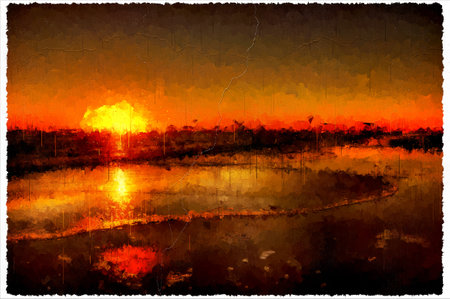 Abstract Impressionism Nature Landscape Digital Paintingの写真素材