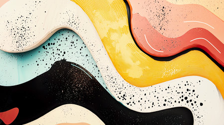 Fluid, organic shapes, contrasted with bold black lines, soft pastel gradients in the backgroundの素材