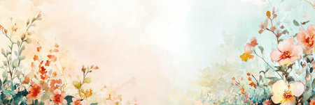 Watercolor floral background with peach orange and green hues delicate artistic design for invitations cards and templates scrapbook paper canvas wash stain tint hue colorの素材